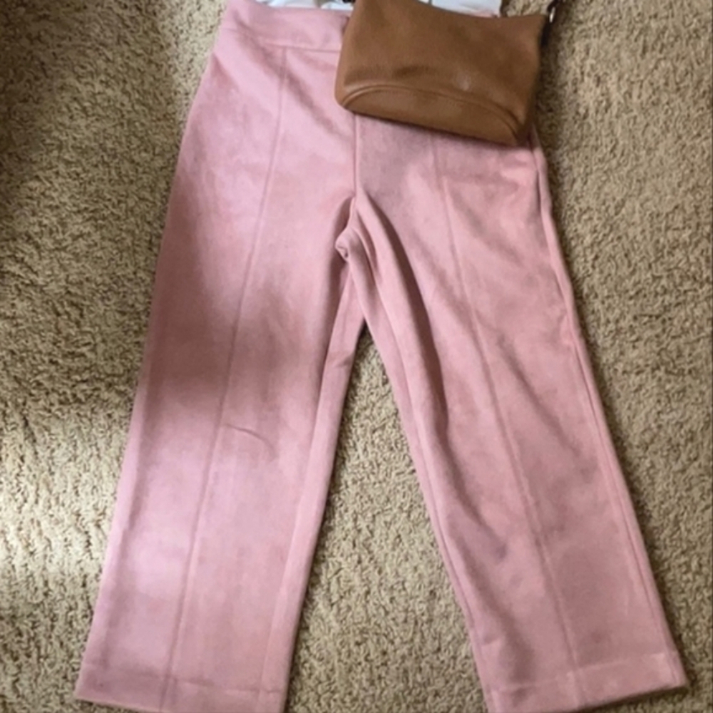 Ann Taylor Petite Blush Pink Faux Suede Size 2P NEW Cropped Straight Leg Pants - Picture 5 of 12